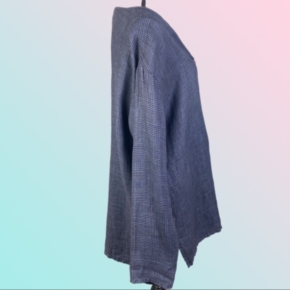 MARC WARE blue & black Glen Check plaid one button 100% Linen jacket. Large. EUC - Picture 4 of 9